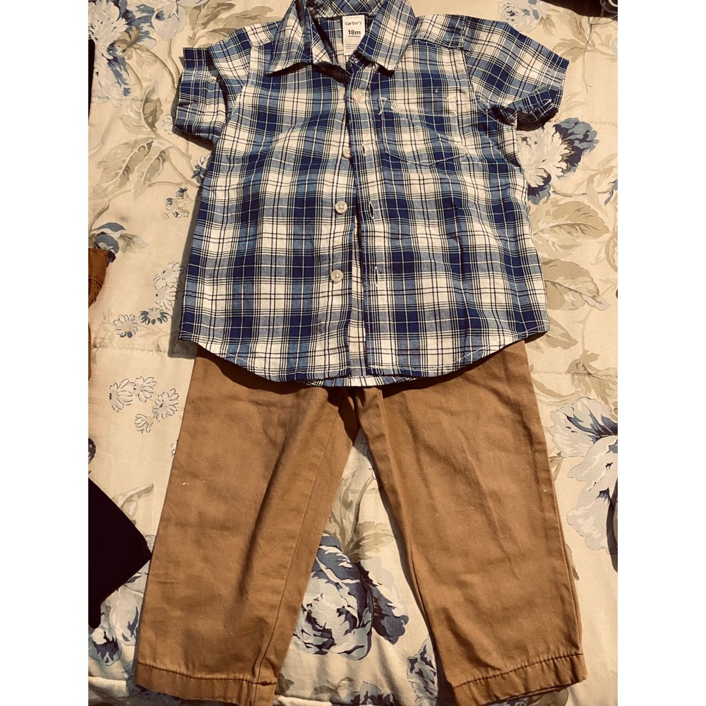 Carters Toddler Boys 18M Plaid Button Down Shirt and Khaki Pants Outfit Set 2pc‎